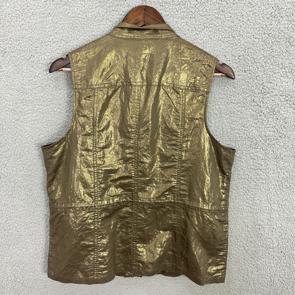 Chicos Metallic Gold Utility‎ Vest Womens 1 Medium Sleeveless Linen Blend Glam - Picture 6 of 6